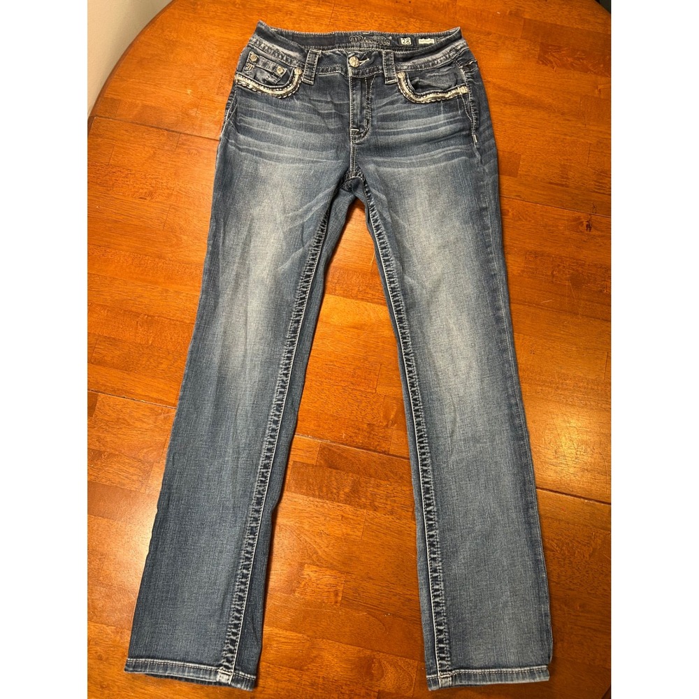 Miss Me Easy Straight Jeans Women 28 Blue Embellished Sequins Denim